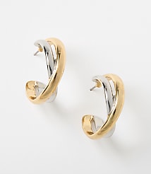 Crossover Mixed Metal Hoop Earrings carousel Product Image 1