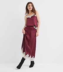 Tall Lace Trim Satin Midi Skirt carousel Product Image 1