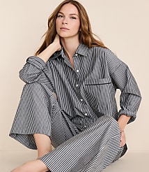 Striped Poplin Pajama Shirt carousel Product Image 2