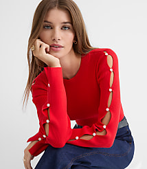 Button Sleeve Ribbed Sweater carousel Product Image 1