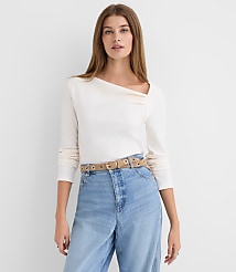 Asymmetrical Neck Ribbed Top carousel Product Image 1