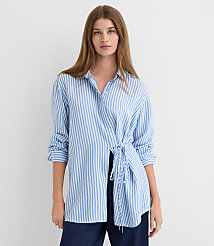 Striped Asymmetrical Side Tie Tunic Shirt carousel Product Image 1