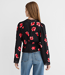 Floral Lace Trim V-Neck Blouse carousel Product Image 2