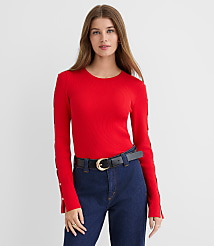 Button Sleeve Ribbed Sweater carousel Product Image 2