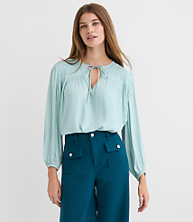 Pleated Tie Neck Blouse carousel Product Image 1