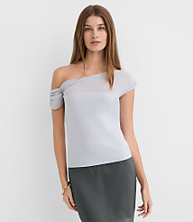 Petite Mesh Ponte Off The Shoulder Top carousel Product Image 1
