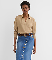 Melange Waffle Collared V-Neck Top carousel Product Image 1