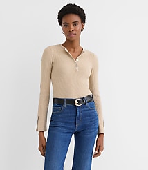 Heathered Split Cuff Henley Sweater carousel Product Image 1