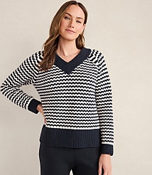 Haven Well Within Organic Cotton Blend Two-Tone V-Neck Sweater carousel Product Image 1
