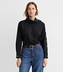 Striped Button Sleeve Mock Neck Shirt carousel Product Image 3
