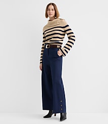 Side Button Wide Leg Pants in Twill carousel Product Image 1