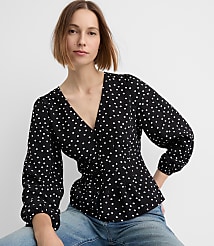 Dotted Pleated Peplum Blouse carousel Product Image 1