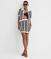 LOFT Beach Striped Crochet Polo Cardigan carousel Product Image 1