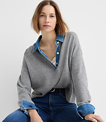 Denim Trim Henley Sweater carousel Product Image 2