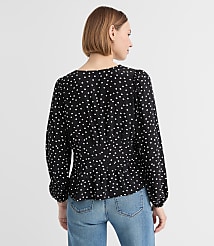 Dotted Pleated Peplum Blouse carousel Product Image 2