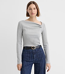Heathered Asymmetrical Neck Ribbed Top carousel Product Image 1