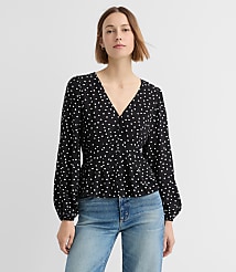 Dotted Pleated Peplum Blouse carousel Product Image 3