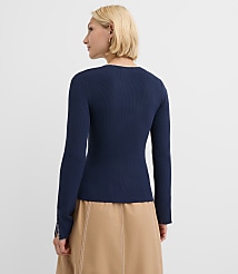 Contrast Stitched Split Cuff Henley Sweater carousel Product Image 3