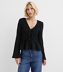 Tie Smocked Flare Sleeve Top carousel Product Image 1