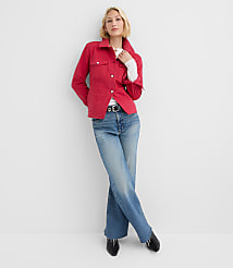 Belted Back Seamed Denim Jacket in Tango Red carousel Product Image 2
