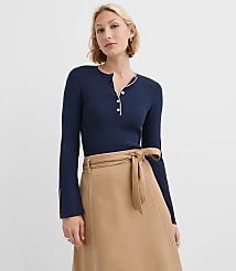 Contrast Stitched Split Cuff Henley Sweater carousel Product Image 1