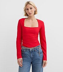 Textured Ruched Square Neck Top carousel Product Image 1