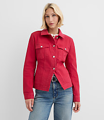 Belted Back Seamed Denim Jacket in Tango Red carousel Product Image 1