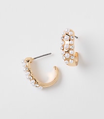 Pearlized Sparkle Huggie Hoop Earrings carousel Product Image 1