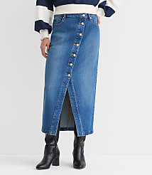 Cutaway Denim Midi Skirt in Modern Indigo Wash carousel Product Image 2