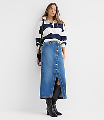 Cutaway Denim Midi Skirt in Modern Indigo Wash carousel Product Image 1