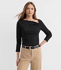 Asymmetrical Neck Ribbed Top carousel Product Image 1
