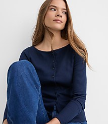 Ribbed Boatneck Button Top carousel Product Image 3