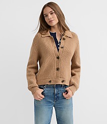 Heathered Ribbed Button Tab Sweater Jacket carousel Product Image 1