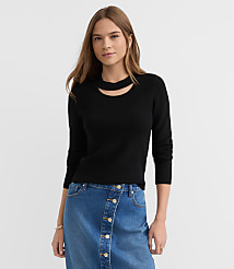 Ribbed Cutout Neck Sweater carousel Product Image 1