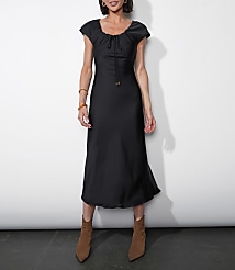 Greylin Inez Neck Drawstring Satin Midi Dress carousel Product Image 1