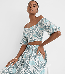 LOFT Beach Palm Poplin Puff Sleeve Crop Top carousel Product Image 2