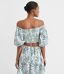 LOFT Beach Palm Poplin Puff Sleeve Crop Top carousel Product Image 4