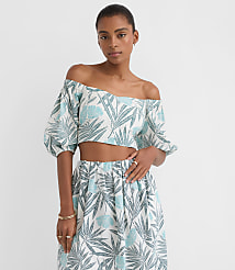 LOFT Beach Palm Poplin Puff Sleeve Crop Top carousel Product Image 3