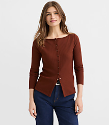 Ribbed Boatneck Button Top carousel Product Image 1