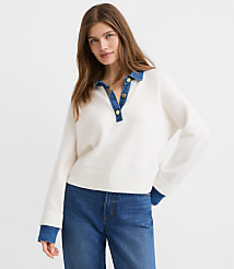 Denim Trim Henley Sweater carousel Product Image 1