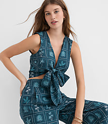 LOFT Beach Palm Linen Cotton Tie Front Top carousel Product Image 1
