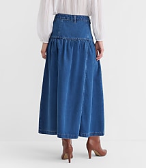 Yoke Button Denim Midi Skirt in Classic Mid Wash carousel Product Image 3
