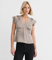 Floral Lace Satin V-Neck Top carousel Product Image 1