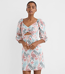 LOFT Beach Palm Linen Cotton Cutout Mini Dress carousel Product Image 3