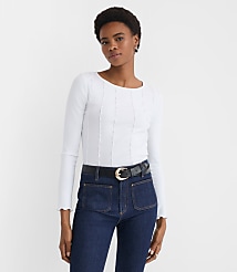 Ruffle Trimmed Ribbed Tee carousel Product Image 1