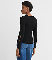 Button Sleeve Ribbed Sweater carousel Product Image 2