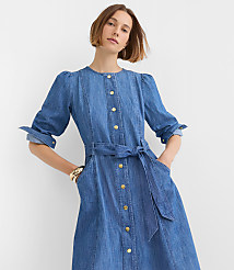Chambray Balloon Sleeve Midi Pocket Dress carousel Product Image 3