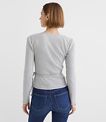 Heathered Ribbed Wrap Top carousel Product Image 2