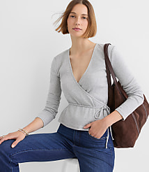 Heathered Ribbed Wrap Top carousel Product Image 3
