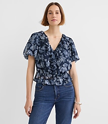 Paisley Ruffle V-Neck Blouse carousel Product Image 3